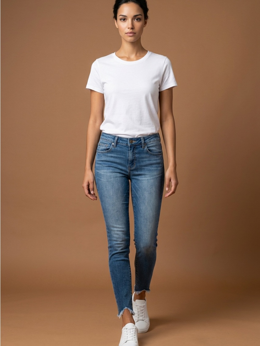 Kut from the Kloth Mid Wash Skinny Jeans with Frayed Hem